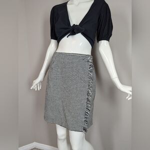 Vintage Park Avenue Wool Houndstooth Skirt – Fringe Side Detail – Made in USA –